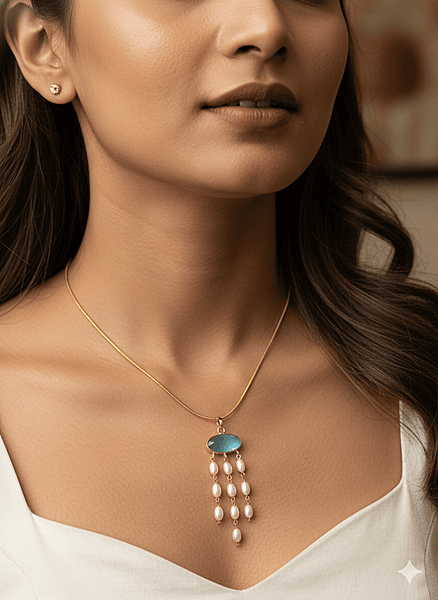 Necklace Blue - White Pearl