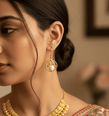 Earring While Pearl in Ring Design