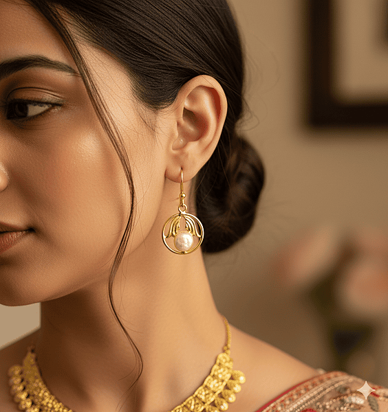 Earring While Pearl in Ring Design