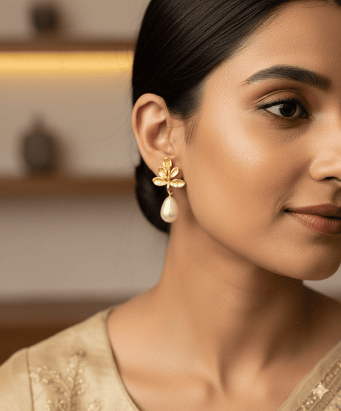 Earring White Drop Leaf