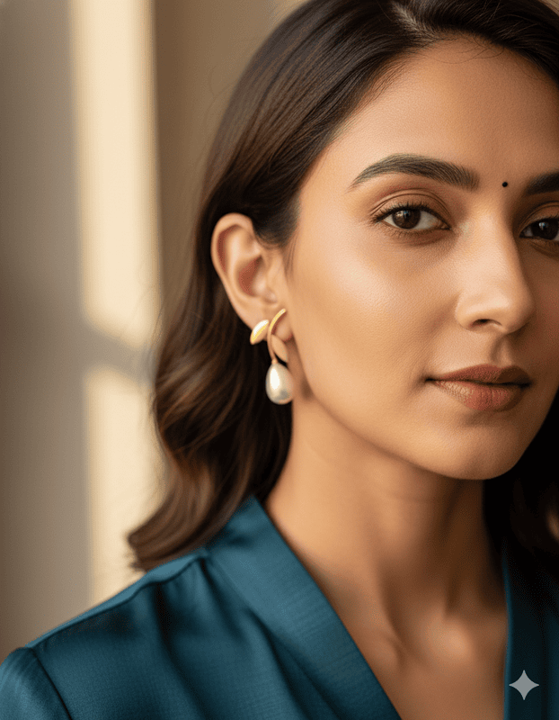 Earring White Drop Two Leaf