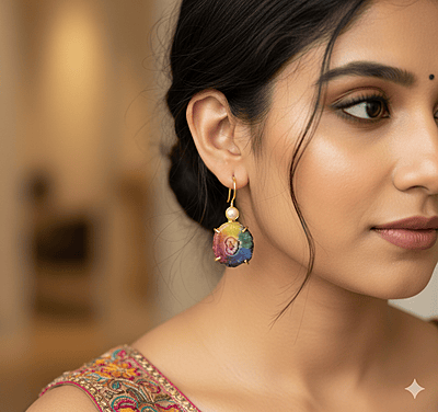 Earring Multi Colour Stone Handing with Pearl