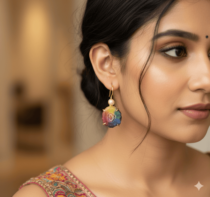 Earring Multi Colour Stone Handing with Pearl