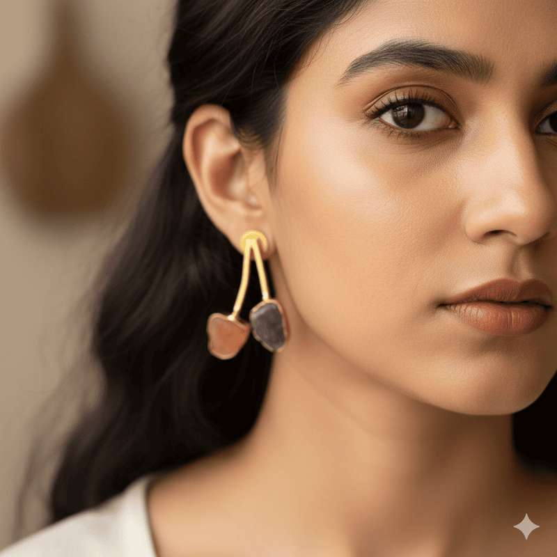 Earring Orange and Purple Stone