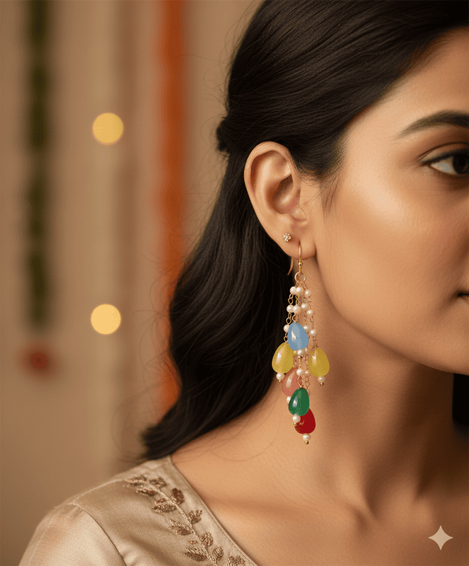 Earring Multi Colour Pearl Drop