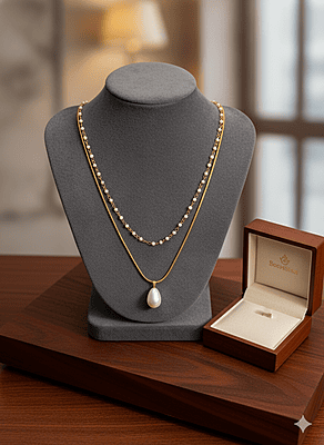 Necklace Single Pearl Drop Two Layer