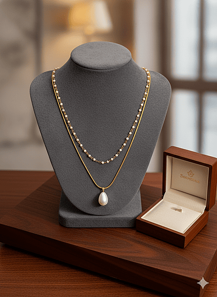Necklace Single Pearl Drop Two Layer