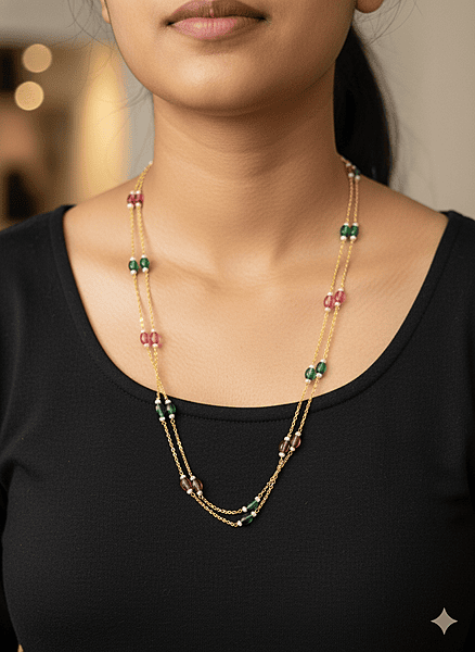 Necklace Emerald and Ruby Beads