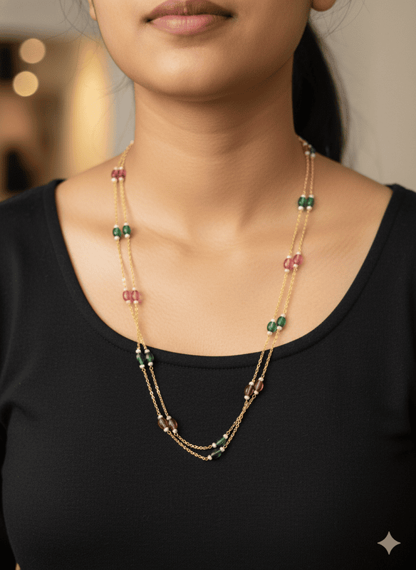 Necklace Emerald and Ruby Beads