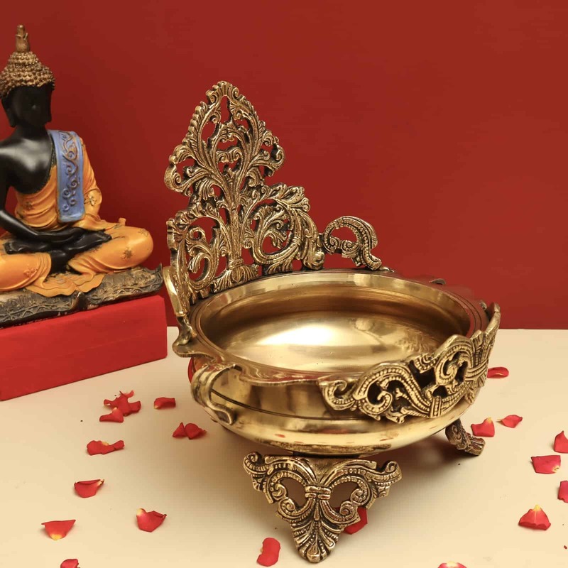 Brass Designer Urli Decorative Bowl - 10 inch Height | Artistic Brass Urli Decorative Bowl with Intricate Design for Stylish Decor