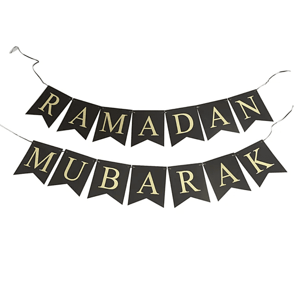 Black & Gold Glitter Ramadan Paper Bunting