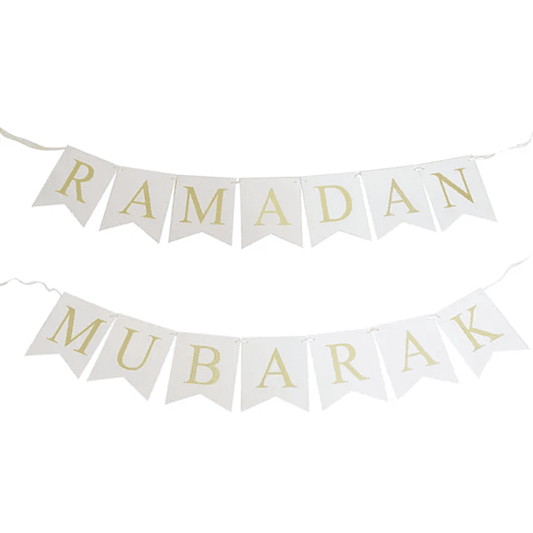 White Gold-foiled Ramadan Mubarak Paper Bunting