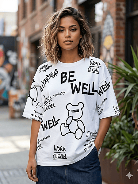 Cotton White Funky Print T shirt for Women