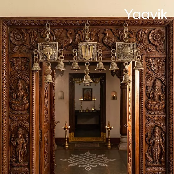 Sangu Chakra Namam Hanging with Bells – Sacred Protection | Fine Brass | 6”