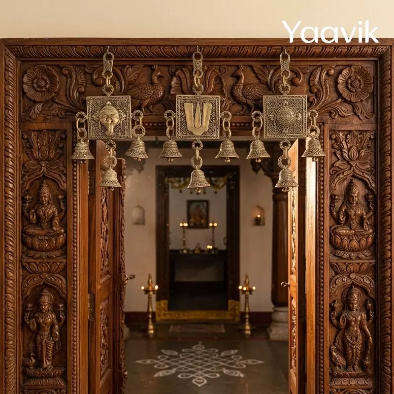 Sangu Chakra Namam Hanging with Bells – Sacred Protection | Fine Brass | 6”