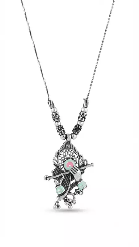 Oxidized Silver-Plated Handcrafted Ethnic Pendant Necklace