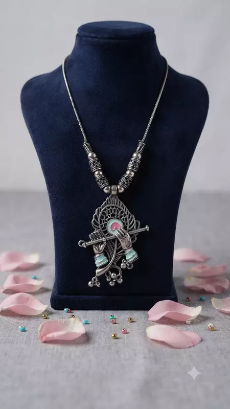 Oxidized Silver-Plated Handcrafted Ethnic Pendant Necklace