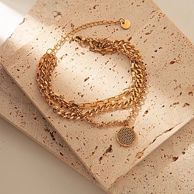 Aurevia Layered 14K Gold-Plated Medallion Chain Bracelet