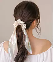 Iridescent Satin Scarf Scrunchie with Long Flowing Tails
