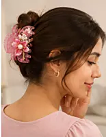 Floral Pearl Embellished Acrylic Hair Claw Clip