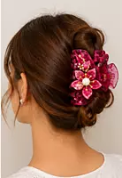 Floral Pearl Embellished Acrylic Hair Claw Clip