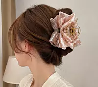 Oversized Organza Flower Hair Claw Clip with Crystal Accent