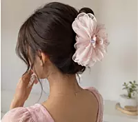 Oversized Floral Bow Hair Claw Clip with Rhinestone Centre