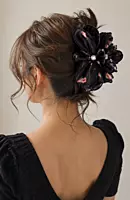 Oversized Floral Bow Hair Claw Clip with Rhinestone Centre