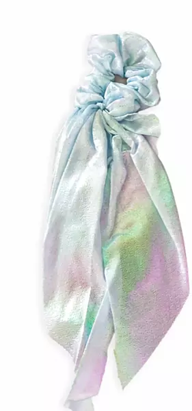 Iridescent Satin Scarf Scrunchie with Long Flowing Tails