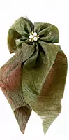 Textured Fabric Hair Bow with Faux Pearl Floral Centre and Long Tails