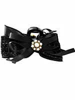 Embellished Bow Hair Claw Clip with Faux Pearl Brooch