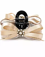 Embellished Bow Hair Claw Clip with Faux Pearl Brooch