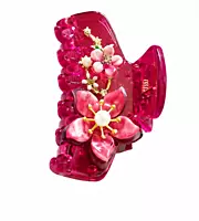Floral Pearl Embellished Acrylic Hair Claw Clip