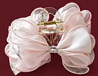 Oversized Floral Bow Hair Claw Clip with Rhinestone Centre