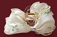 Oversized Floral Bow Hair Claw Clip with Rhinestone Centre