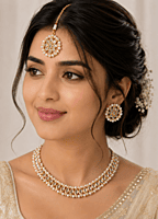 Green Marquise Stone Necklace Set with Matching Earrings and Maang Tikka