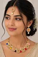 Multicolour Floral Necklace Set with Matching Pearl