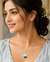 Blue and Aqua Floral Pendant Necklace with Gold-Tone Chain