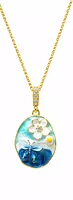 Blue and Aqua Floral Pendant Necklace with Gold-Tone Chain