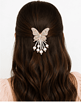Butterfly Hairpin with Crystals, Rhinestones and Pearl Drops