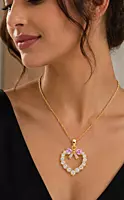 Gold-Tone Crystal Heart Pendant Necklace with Pink Bow Detail