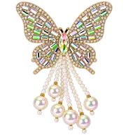 Butterfly Hairpin with Crystals, Rhinestones and Pearl Drops