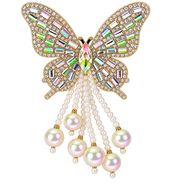 Butterfly Hairpin with Crystals, Rhinestones and Pearl Drops