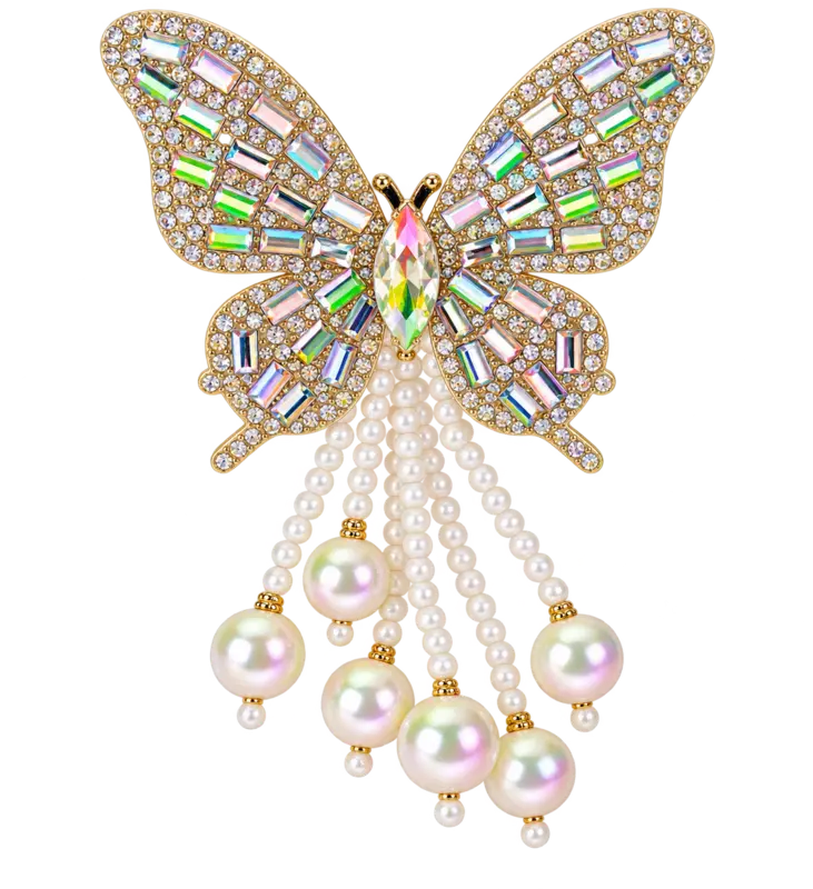 Butterfly Hairpin with Crystals, Rhinestones and Pearl Drops