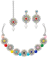 Multicolour Floral Necklace Set with Matching Pearl
