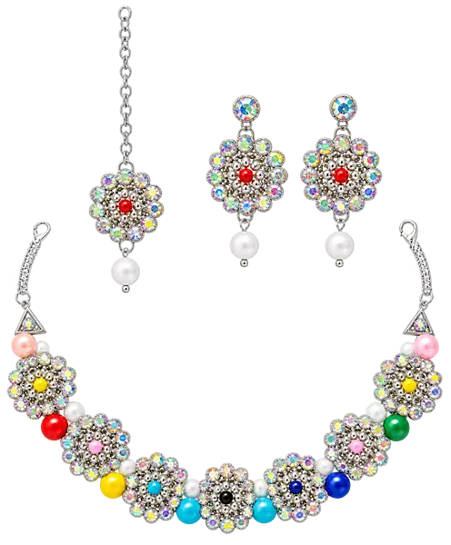 Multicolour Floral Necklace Set with Matching Pearl