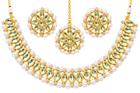 Green Marquise Stone Necklace Set with Matching Earrings and Maang Tikka
