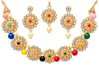 Multicolour Floral Necklace Set with Matching Pearl