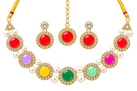 Multicolour Gemstone Necklace Set with Matching Earrings and Maang Tikka