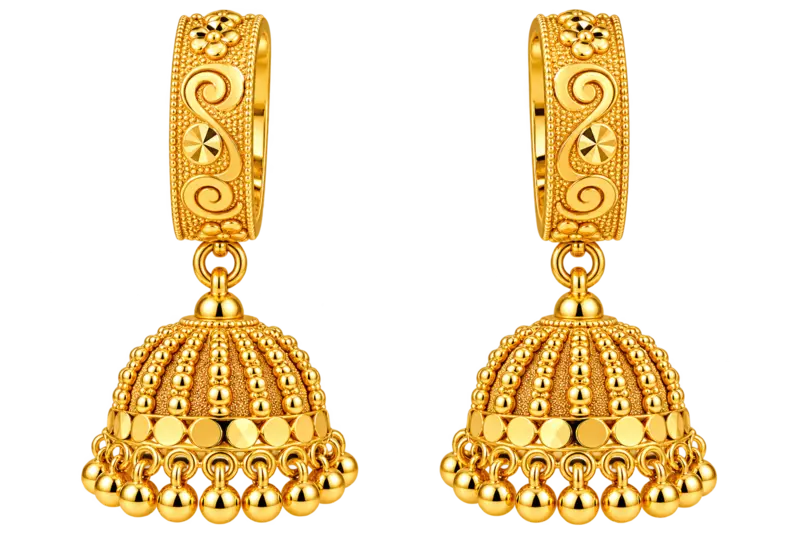 Gold-Tone Traditional Jhumka Earrings cylinder